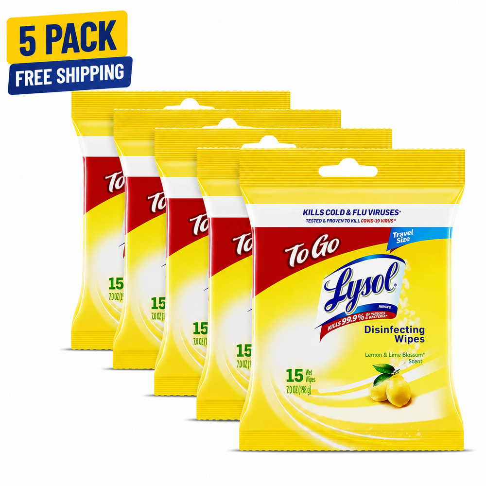 Lysol To-Go Disinfecting Wipes Lemon Scent Travel Pack for Travel, Car, Office.