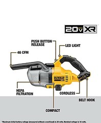 DEWALT 20V Vacuum, Cordless Handheld Vacuum, HEPA, Battery Not Included (DCV501H