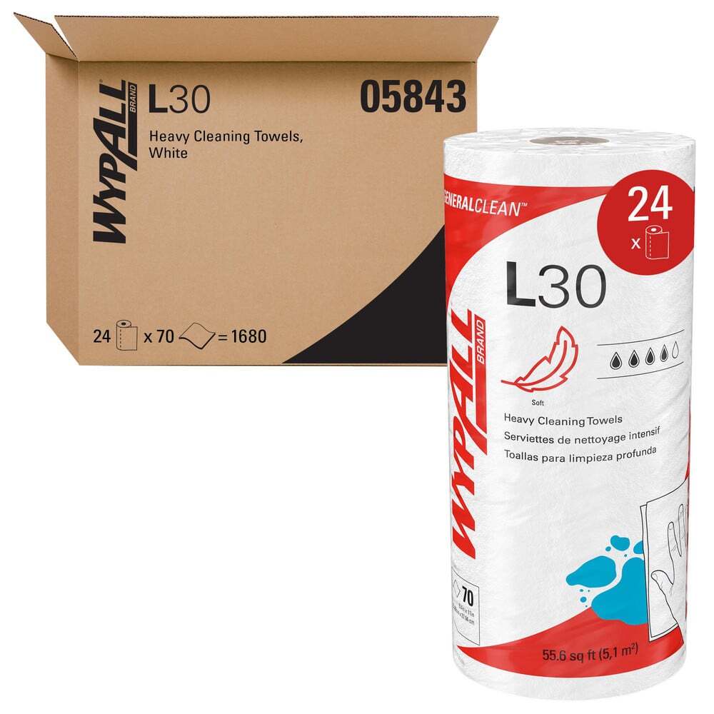 24 Small Rolls WypAll L30 White Wipes: 70 Wipes per Roll, 11″ x 10.4″ Each Sheet