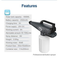 Professional Cleaning Fogger Sprayer 20V Cordless 1.8L Facility Sanitizing Tool