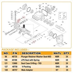 for Cat Pressure Washer Pump 66DX 6DX 6DX40G1I 66DX40G1I 6DX35G1I Seal Kit 34262