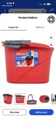 O-Cedar QuickWring Bucket, 2.5 Gallon Mop Bucket with Wringer, Red