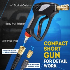TOOLCY Pro Short Pressure Washer Gun 5000 PSI with 360° Gun, Black