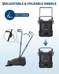 Walk-Behind Hand Push Floor Sweeper, 25.6 in Sweeping Width Manual Non-Electric