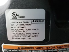 Ridgid Wet/Dry Vac. HD09001 Peak HP 4.25 9 Gal No Filter Local Pick-Up Only Used