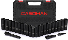 25PCS 1/2″ Drive Impact Socket Set, Deep, Cr-V Steel, 6 Point, Metric&Sae, 12Mm