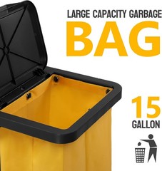 Black 3-Shelf Janitorial Cart Housekeeping Cart with 15-Gallon Yellow Bag & Lid