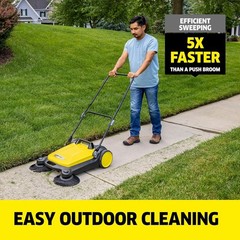 S 4 Twin Push Sweeper: Clean Outdoor Spaces 5X Faster – 5.25 Gallon Capacity