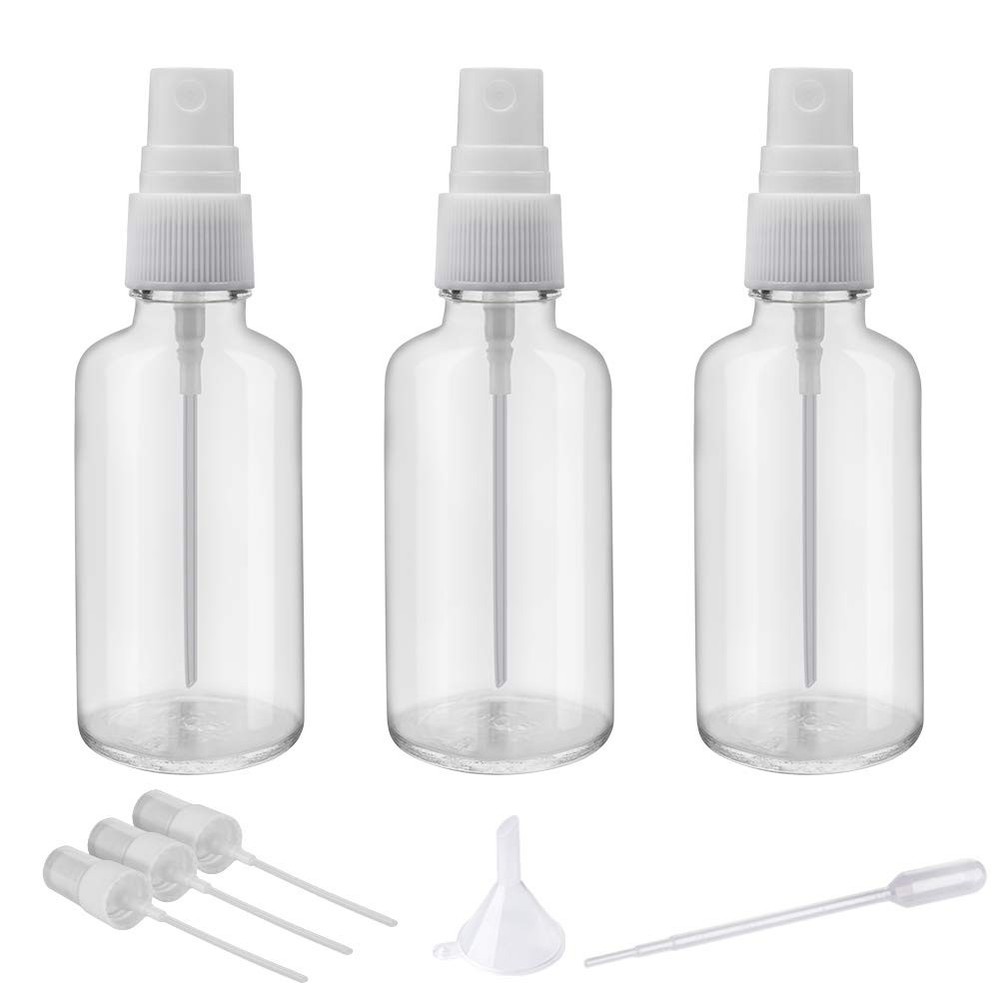 Hydior 2oz Clear Glass Spray Bottles for Essential Oils, x 3, White