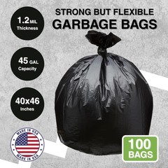 Top Knot Bags 45 Gallon Garbage Trash Bag 40X46 1.2 Mil Black 100 Count Can