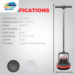 10″ Heavy Duty Commercial Pad Polisher Orbiter Hard Floor Buff Cleaner Machine,