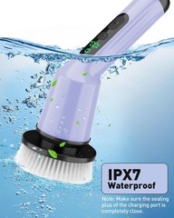Shower Scrubber with Long Handle, Shower Cleaner Brush with 8 Floor Machine P…
