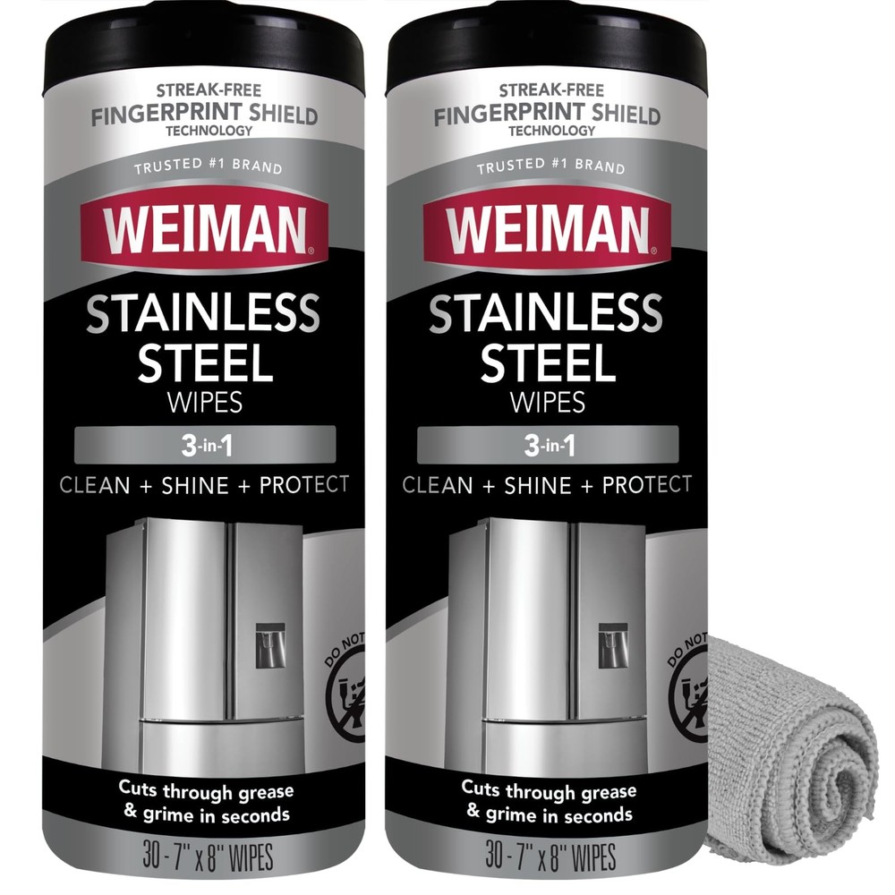 Weiman Stainless Steel Cleaner & Polish Kit, 2 Wipes & 30 Count (Pack of 2)
