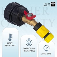 IBC Tote Hose Adapter 275-330 Gallon Water Red handle brass valve