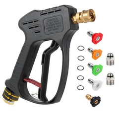 Short Pressure Washer Gun, 5000 PSI Max Swivel High Black