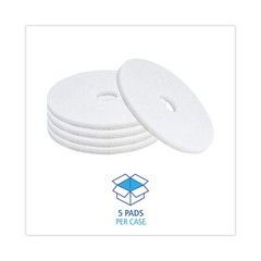 Boardwalk® Standard Polishing Floor Pads, 17 Diameter, White, 5/Carton