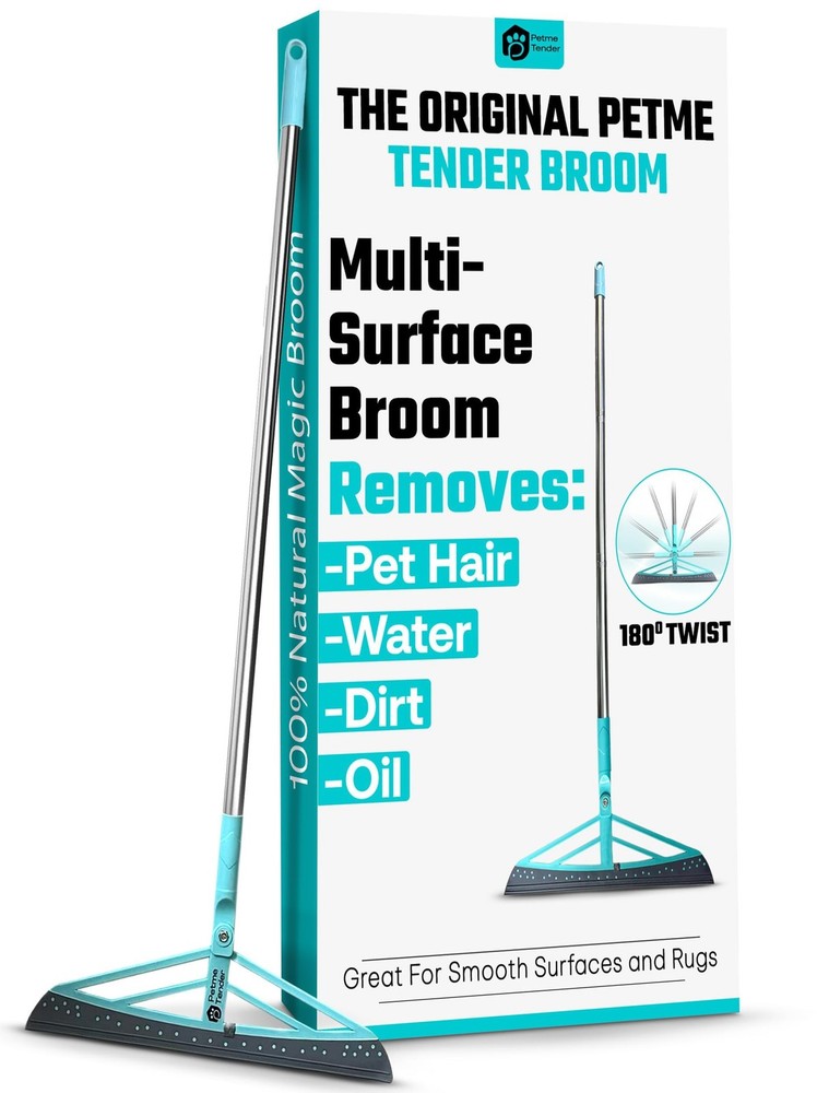 Petme Tender Magic Broom Squeegee Dog Pet Hair 45 inches, Silver Blue