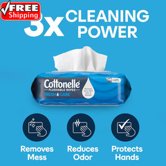 Cottonelle Fresh Feel Flushable Wet Wipes, Adult Wet Wipes, 16 Flip-Top Packs, 4