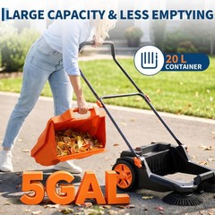 25.6 Inch Manual Push Floor Sweeper Walk-Behind Hand Push Sweeper for Patio