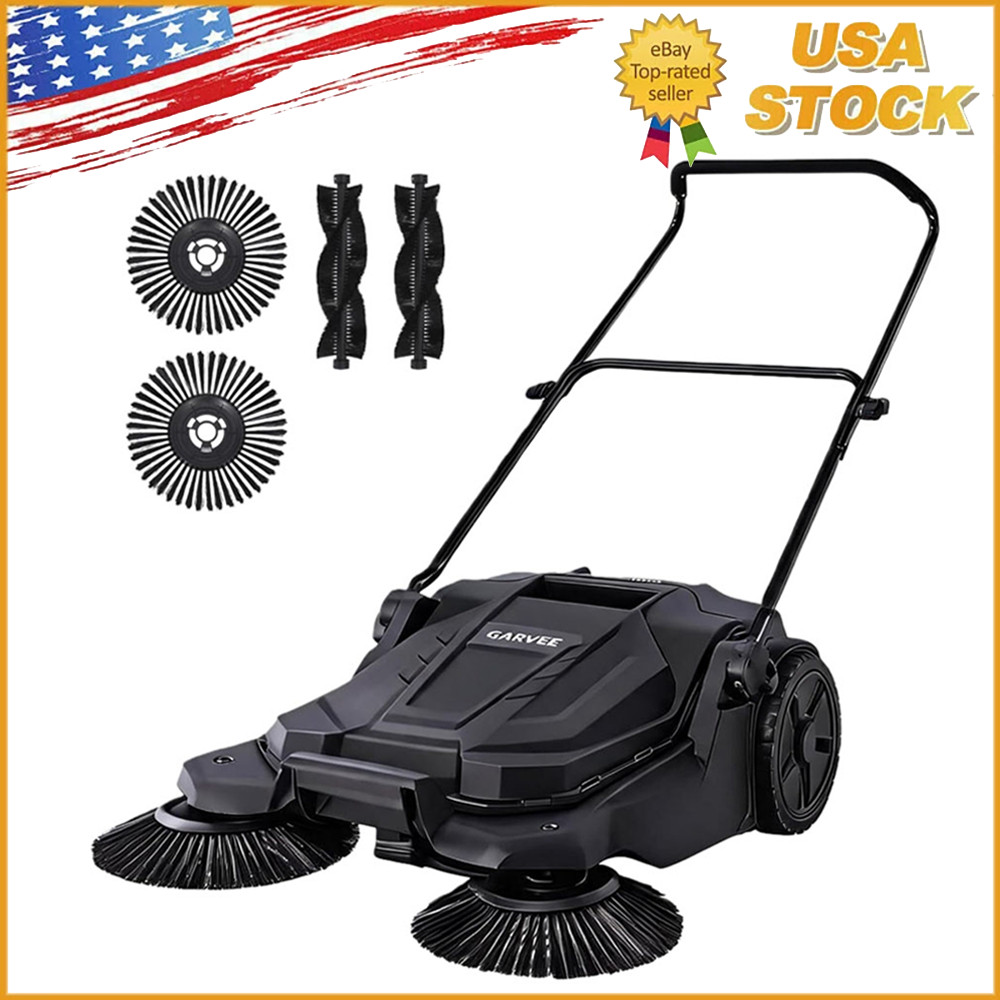 Walk Behind Hand Push Floor Sweeper 25.6″ Width 5 Gallon Waste Container/ NEW