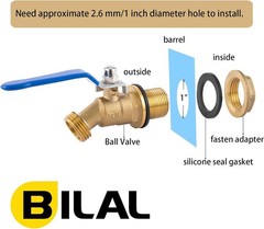 BILAL Brass Water Container/Rain Barrel Spigot, 3/4″ GHT 0.55 inches, 1 Pack