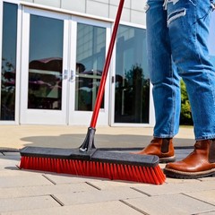 24″ High Power Multi-Surface Push Broom Red & Black Steel Handle