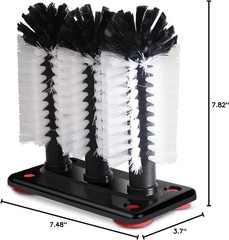 Glass Washer Brush Cleaner – 3 Brushes per Base Medium, White, Black
