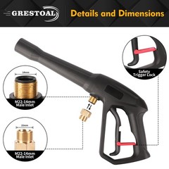 GRESTOAL Pressure Washer Gun with Replacement Extension Wand, 5 Spray Nozzle…