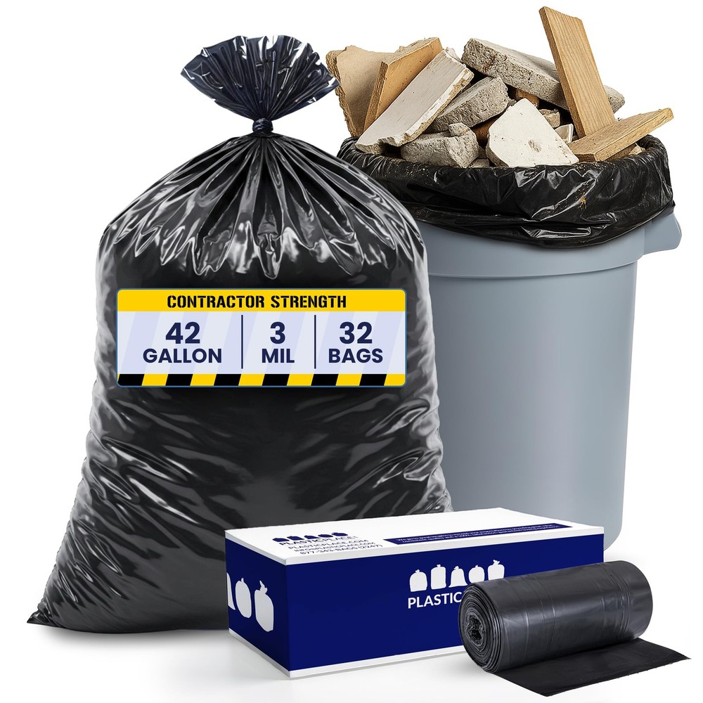 Plasticplace Contractor Trash Bags 42 Gallon 3.0 Mil Rolls Black Heavy Duty