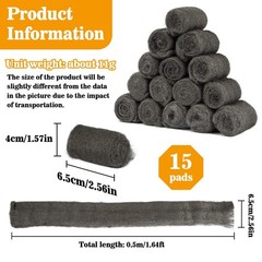 15-PCS STEEL WOOL PADS #0000 Extra Fine Polishing Chrome Glass Wood Fabric Metal