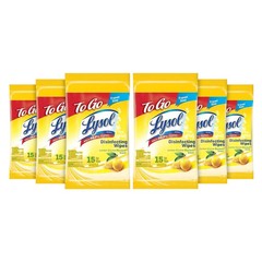 Lysol To Go Disinfecting Wipes Lemon Lime Scent, 15 Ct. Pack of 6 (FREE SHIPP)