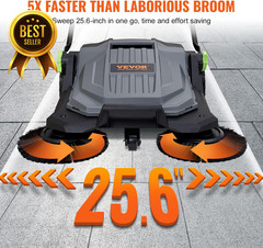 Manual Walk-Behind Floor Sweeper 25.6 Inch 5 Gallon Dust Bin Folding Handle