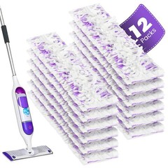 Chyodi 12 Pack Disposable Power 12 PowerMop Pads, Purple 12 Mop Refills