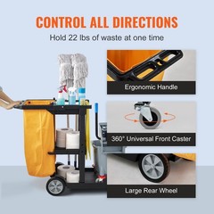 VEVOR Janitorial Trolley Cleaning Cart with PVC Bag for Housekeeping Office