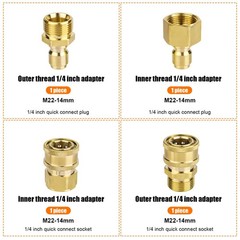 NQEUEPN 4pcs M22-14mm to 1/4in Pressure Washer Adapter Set, Power M, gold
