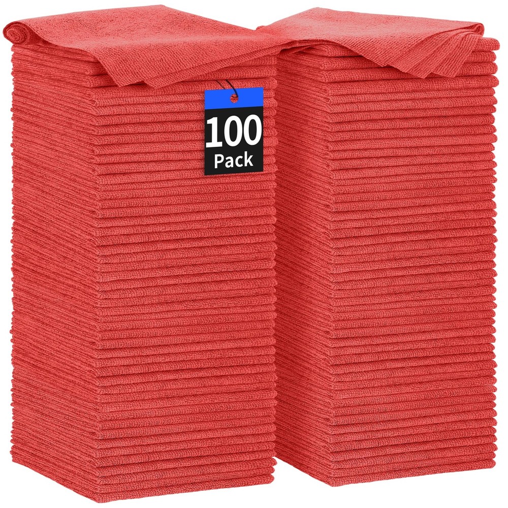 HOMERHYME Shop Towels Rags, 100 Pack Microfiber Cleaning Cloth 100 Pack, Red