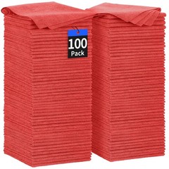 HOMERHYME Shop Towels Rags, 100 Pack Microfiber Cleaning Cloth 100 Pack, Red