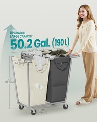 Laundry Basket with Wheels, 2-Section Laundry Sorter, 50.2 Gallons (190 L)