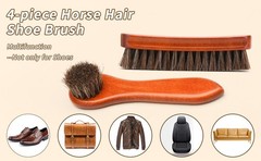 4-Piece Horsehair Shoe Brush Shine Kit, Shoe Polish Kit, Leather Shoes Boot