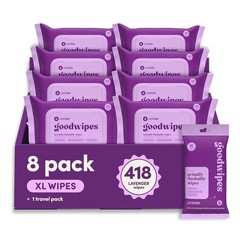 goodwipes XL Flushable Wet Wipes Lavender 418 Count 8 Pack + Travel Pack