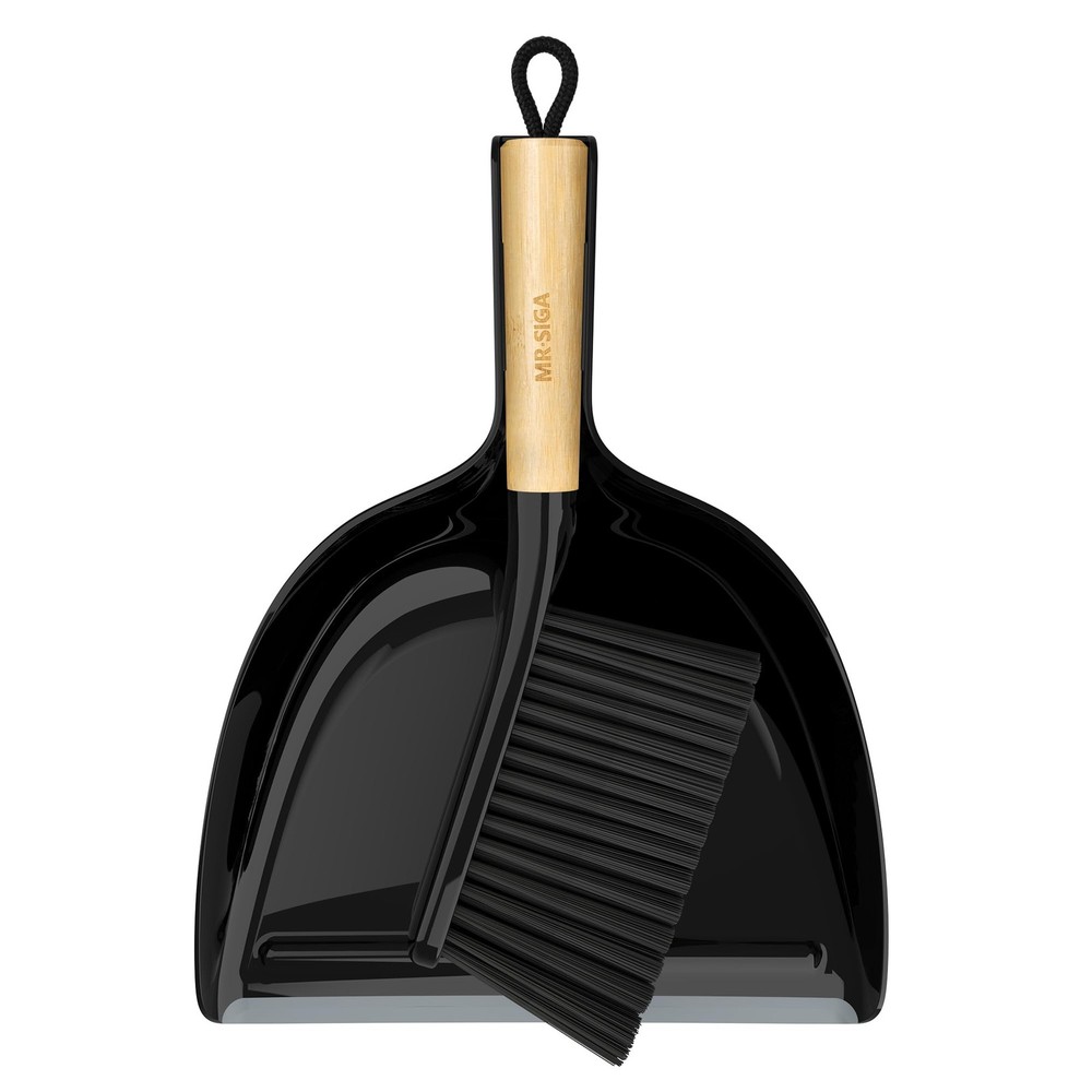 MR.SIGA Dustpan and Brush Set, Portable Cleaning 11.8 x 9.2 x 3.1 inch, Black