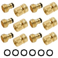 Hourleey Garden Hose Quick Connector, Solid Brass 3/4 Style 1 – 6 Set, Gold