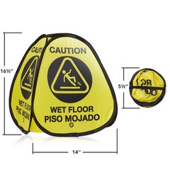 3 Pk 16″ Pop-up Caution Wet Floor Signs, Yellow 4-Sided English/Spanish Warnings