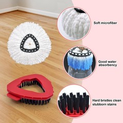 Spin Mop 1 Sets Stainless Steel Handle + 2 White Heads + 1 Base + 1 Brush