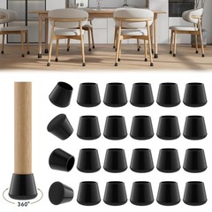 24PCS Upgraded Silicone Chair Round Small(Fit:0.87″-1.22″), Solid Black-24pcs