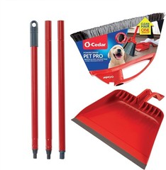 O-Cedar Pet Pro Broom with Step-On Dustpan | PowerCorner Broom, Red