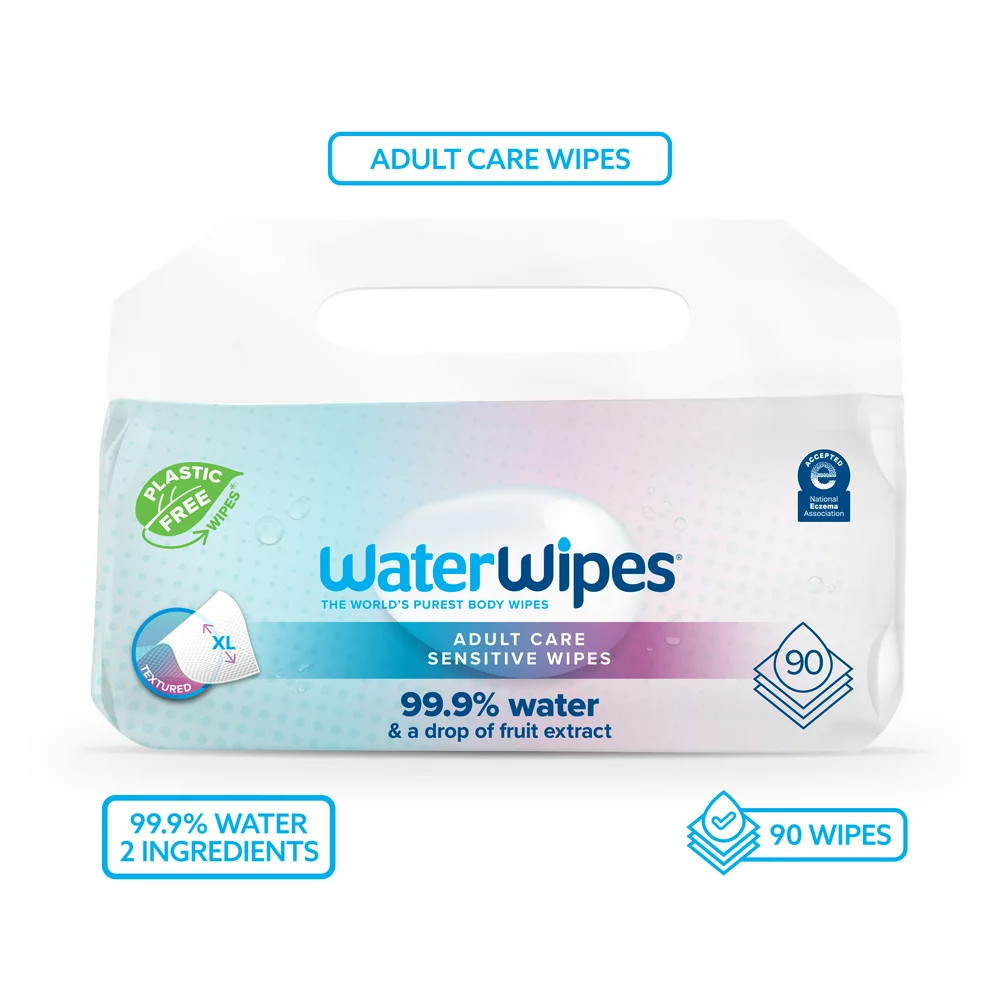 Waterwipes Adult Care Sensitive Wipes, Plastic-Free 99.9% Water Based Wipes, Un