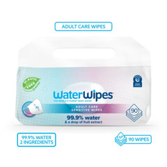 Waterwipes Adult Care Sensitive Wipes, Plastic-Free 99.9% Water Based Wipes, Un
