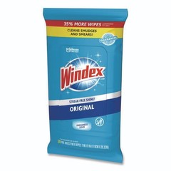 Windex Glass and Surface Wet Wipe, Cloth, 7 x 8, Unscented, 38/Pack, 12 Packs/CT
