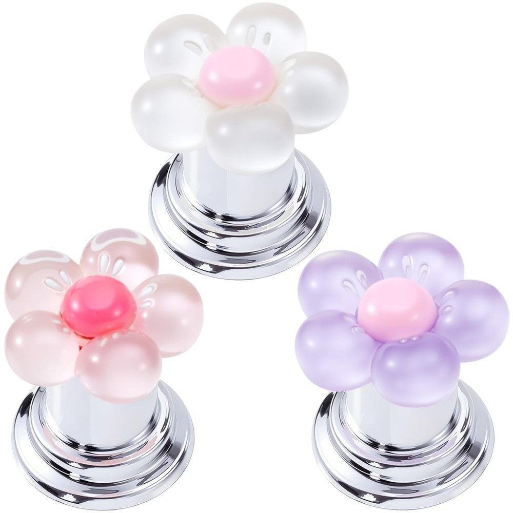 Hzopcw 3pcs Push Start Button Cover, Resin Flower Car Pink & Purple & White